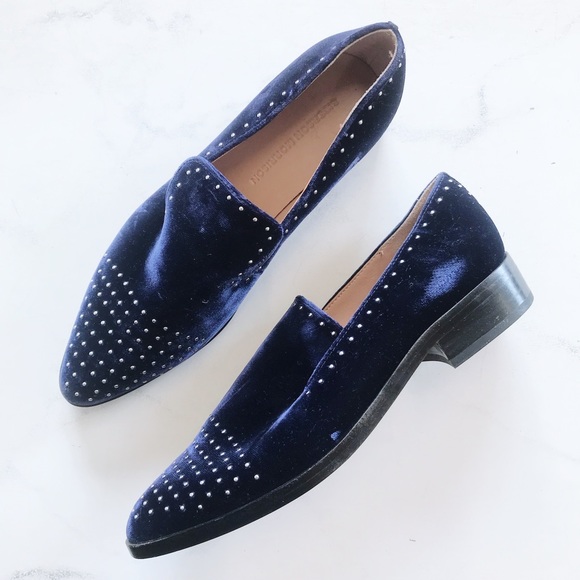 SIGERSON MORRISON velvet midnight blue studded loafers tuxedo flats - Picture 1 of 5
